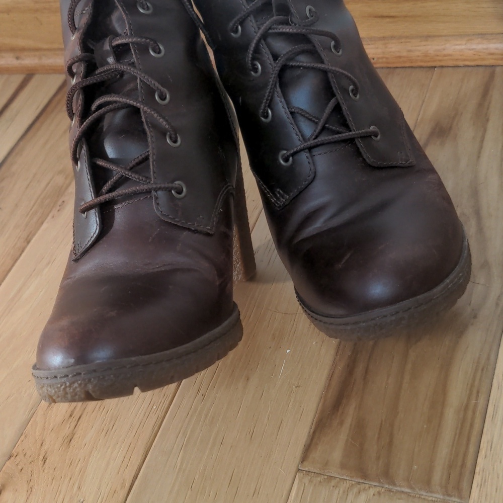 Timberland Burgandy Glancy Lace-up Leather Factory Distressed Boots 7.5 - Picture 7 of 11